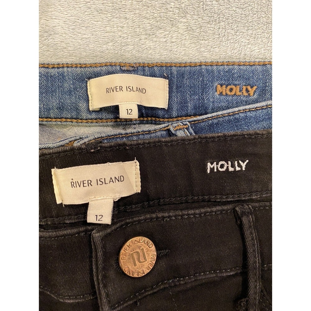 Womens Ladies River Island Jeans Lot (2) Black & Blue‎ Denim Molly Jeans Size 12